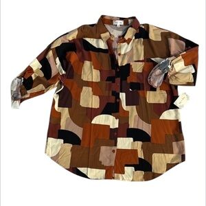 Bailey & Chloe size large brown abstract long sleeve button down shirt